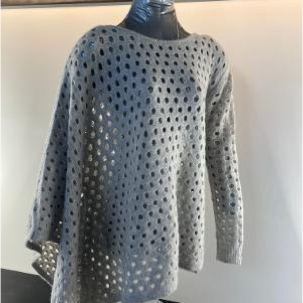 One Grey Day Los Angeles Cashmere Open Holes Asymmetric Poncho Sweater